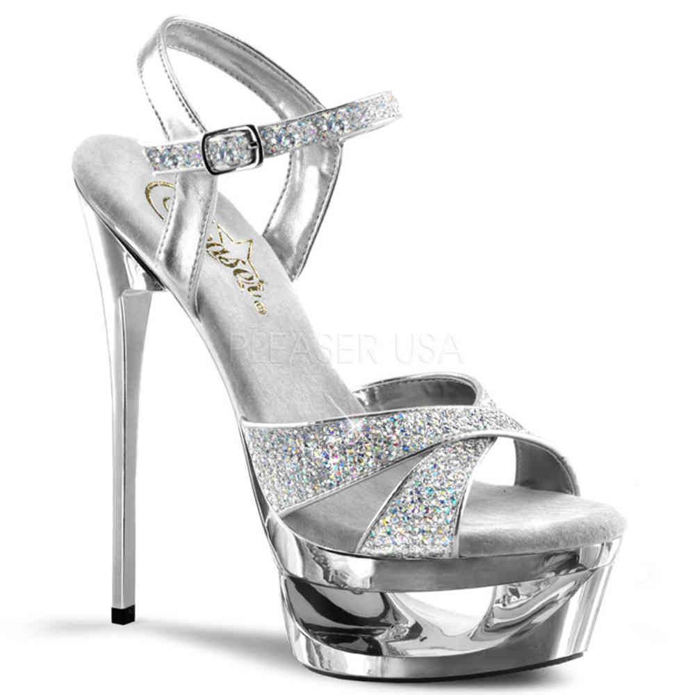 Pleaser - ECLIPSE619G KnöchelriemenSandale, Poledance Schuhe - Pole dance schuhe - Silberfarben Product image